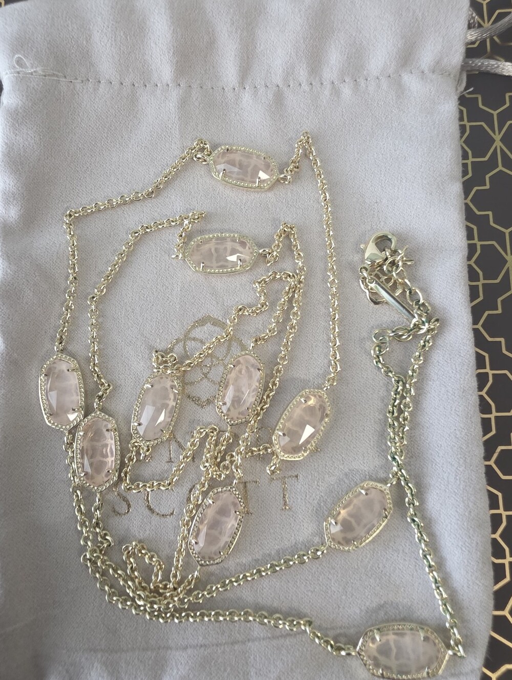 Kendra Scott Gold/Rose Quartz Glass Station Necklace